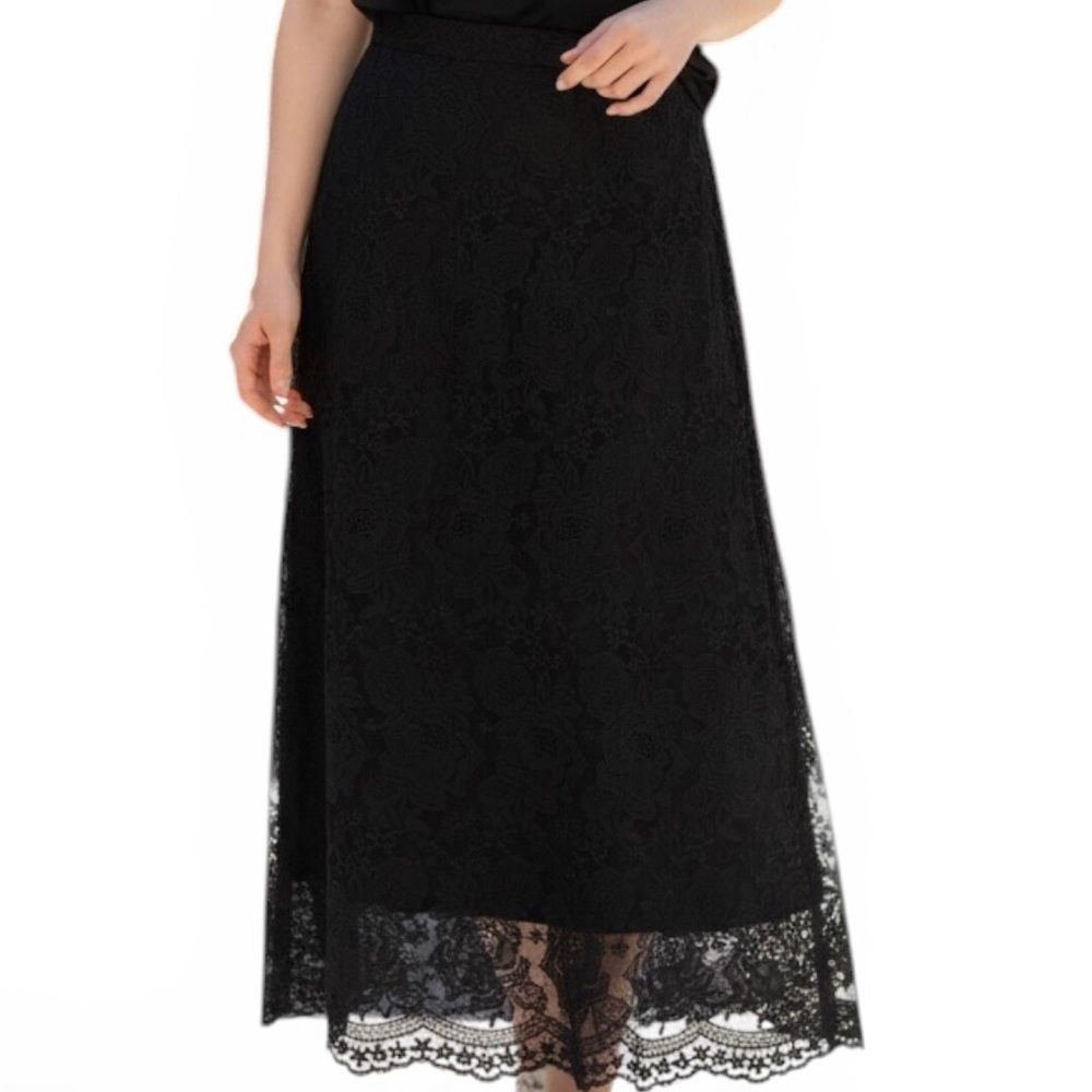Vintage Black Lace Midi Skirt